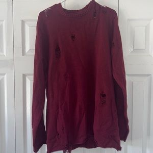 Burgundy sweater with cutting slits XL